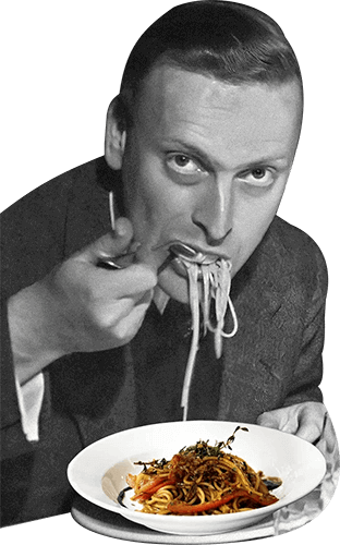 Un homme qui mange des pates